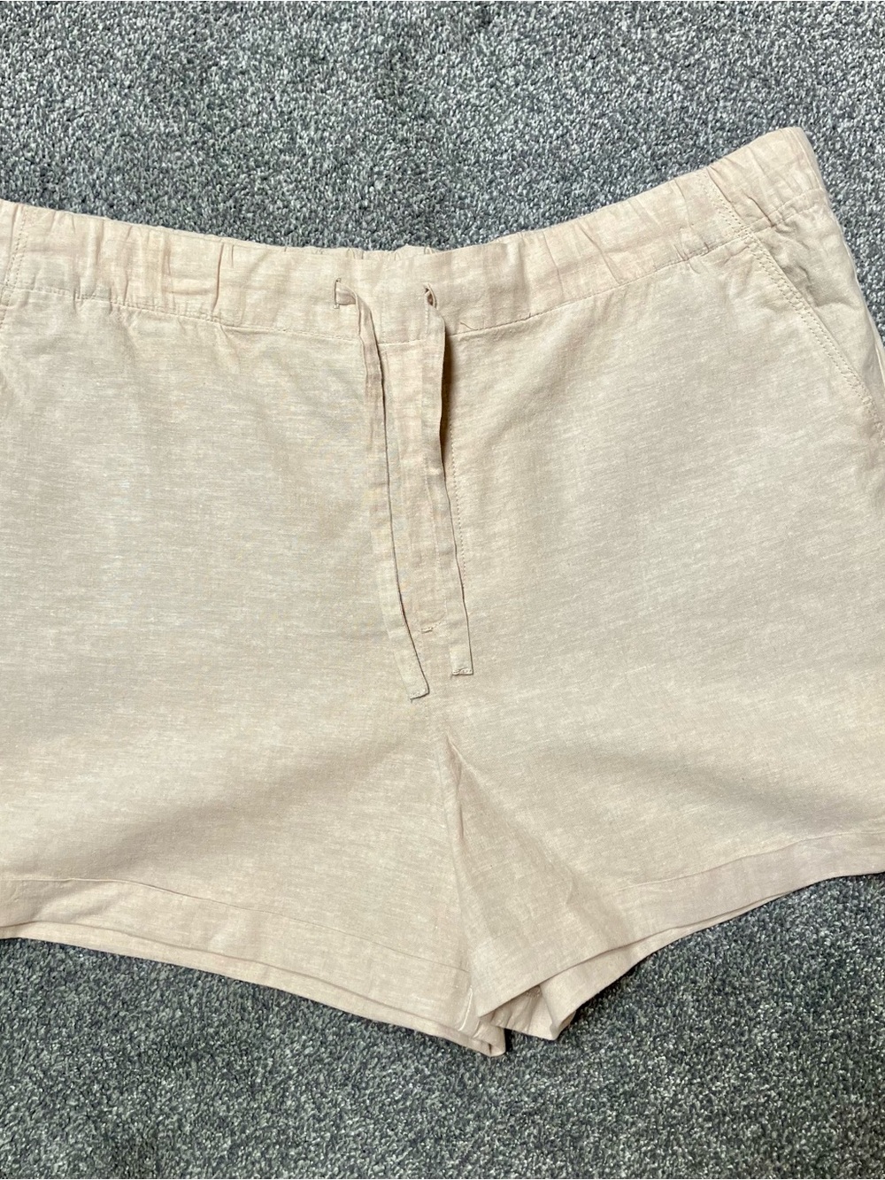 Uniqlo Sz Large Light Beige Pull On Drawstring Linen-Blend Women's Casual Shorts